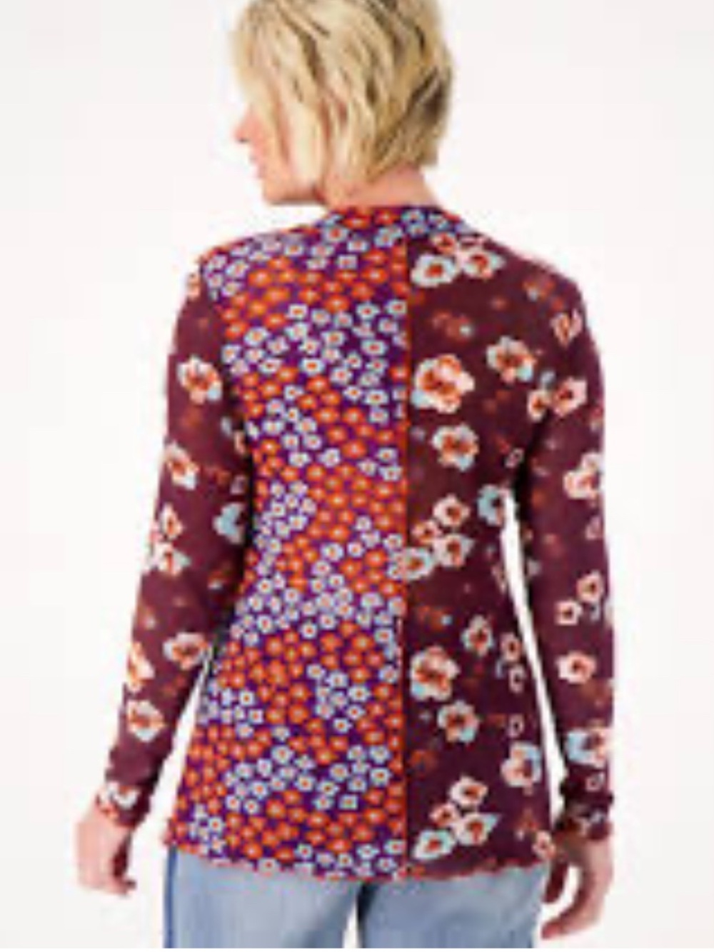 LOGO Layers By Lori Goldstein XL Purple Floral Patchwork Print Sheer Mesh Top - Picture 4 of 11